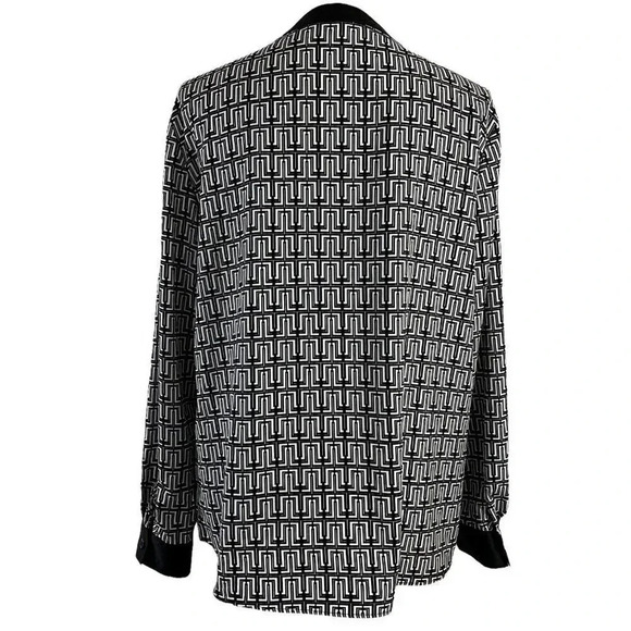 Ellen Tracy Black and White Button Up Shirt Blouse Large Zig Zag Striped Stripes - Picture 3 of 9